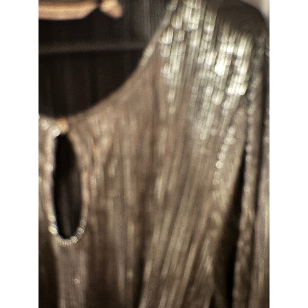 Soft Surroundings Silver Metallic Plisse Midi Dress Keyhole Balloon Sleeve 1X - Picture 6 of 7